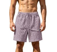 Generisch Shorts Herren Sommer Karierte Strandshorts leichte Luftige Shorts Männer Einfarbige Sportshorts lockere Freizeit kurze Hosen Strand Jogger Sommershorts mit Taschen Freizeithose, Rosa., M
