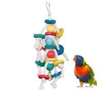 Generisch Shredding Juguete para pájaros, juguete de búsqueda de comida, recortador de pico de pájaro, bloques multicolores, accesorios de jaula con gancho de metal para animales medianos y pequeños
