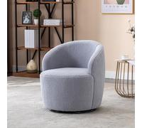 Generisch Sillón giratorio de tela suave de peluche con silla de barril y anillo de metal con recubrimiento de polvo negro, gris claro
