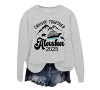 Generisch Skater Ropa Sudadera con Estampado Letras Manga Larga Casual Cuello Redondo Cut Out Jersey Mujer, gris, XL