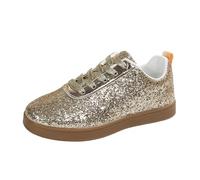 Generisch Slip In Schuhe Damen Lässige -Sneaker, bequeme, flache Schnürschuhe mit Design für den Alltag Tanzparty, Jeans und Hosen-Outfits die ganze Saison über, dorado, 41 EU