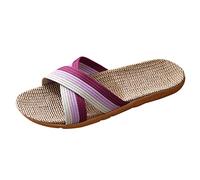 Generisch Slip on Lino Pantuflas Hombres Moda Hogar Interior Toe Zapatos Planos Playa Zapatillas Sandalias Mujer Antideslizante Lino Hogar Verano Puntera Abierta Pisos Playa Ligeros, morado, 39/40 EU