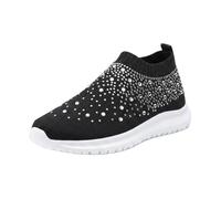 Generisch Slip On Sneakers - Zapatillas de deporte para mujer, transpirables, sin cordones, con brillantes, cómodas, informales, elegantes, para caminar, Negro , 42 EU