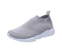 Generisch Slip on Sneakers - Zapatillas deportivas para mujer, transpirables, de malla, cómodas, ergonómicas, suaves, para caminar, para el tiempo libre, gris, 42 EU