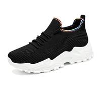 Generisch Sneakers - Zapatillas informales para mujer, de malla, transpirables, con suela gruesa, cómodas zapatillas para correr para el día a día con vaqueros, para toda la temporada, Negro , 41 EU