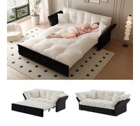 Generisch Sofá cama 3 en 1 de 190 cm, tamaño Queen, sofá cama de terciopelo con mechones y 2 cojines suaves, cama multifunción para sala de estar, dormitorio, beige/blanco