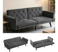 Generisch Sofá cama ajustable 2 en 1 de terciopelo gris de 2 plazas, sofá plegable con 5 posiciones de inclinación hasta 180° cama de invitados, capacidad de carga de 180 kg, para salón, dormitorio