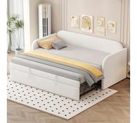 Generisch Sofá cama clásico extensible 90/180 x 190 cm con somier de láminas, tela de lino transpirable, color beige/gris, capacidad de carga estable de 300 kg, fácil de montar (colchón no incluido)
