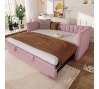 Generisch Sofá cama de terciopelo de alta calidad, 90/180 x 200 cm, con cama de extracción, tamaño individual/doble, diseño minimalista, color rosa y blanco (sin colchón)