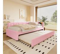 Generisch Sofá cama diurna 90 x 200 cm con cama nido, base de carga USB/tipo C y lámpara de noche, somier de lamas, incluye (rosa/blanco, sin colchón)