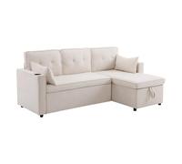 Generisch Sofá cama en forma de L con espacio de almacenamiento y soporte para bebidas, moderno sofá de 3 plazas con respaldo alto, chaise longue convertible y fundas transpirables de lino de algodón