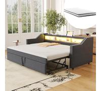 Generisch Sofá cama extensible gris oscuro 90/180 x 190 cm con 2 colchones, somier, espacio de almacenamiento, LED y USB, cama multifunción que ahorra espacio para invitados y espacios pequeños