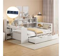 Generisch Sofá cama multifuncional de madera maciza, 90 x 200 cm, con escritorio, enchufe y cajones, color blanco