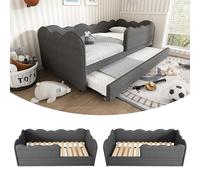 Generisch Sofá cama nido 90 x 190 cm, cama doble con diseño en forma de L y paneles laterales intercambiables, funda de lino gris, ahorra espacio para habitaciones infantiles y habitaciones de