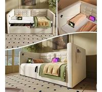 Generisch Sofá cama tapizada de 90 x 200 cm con almacenamiento hidráulico, estación de carga USB/tipo C y somier de listones de madera, terciopelo beige sin colchón