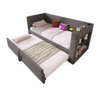 Generisch Sofá cama tapizado de 90 x 200 cm con cama nido, base de carga USB/tipo C y soporte para bebidas, mezcla de lino y algodón, color gris, requiere montaje