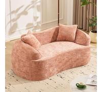 Generisch Sofá curvo rosa de dos plazas con reposabrazos y 2 cojines - Cómodo, elegante, no requiere montaje - Ideal para espacios pequeños como sala de estar o dormitorio