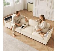 Generisch Sofá de 4 plazas de pana beige, sofá de salón con función de carga USB/C, reposabrazos central plegable y espacio de almacenamiento oculto, sofá tapizado para 4-5 personas para hogar y