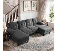 Generisch Sofá de 4 plazas en forma de U con chaise longue doble, color gris, tapizado de chenilla con respaldo ajustable, sofá cama con bolsillos de almacenamiento para salón y oficina