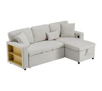 Generisch Sofá esquinero cama, sofá en forma de L, cama convertible, con baúl y estante integrado,Beige