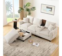 Generisch Sofá esquinero moderno en forma de L con consola, carga USB, portavasos y espacio de almacenamiento, sofá de 4 plazas para sala de estar y espacios pequeños
