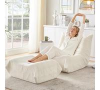 Generisch Sofá Lazy beige con respaldo y reposapiés, suave piel de peluche, sillón de relax, sofá individual para salón, dormitorio, estudio, apartamento pequeño, terraza