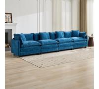 Generisch Sofá modular en la nube de 4 plazas, tela de chenilla transpirable, cojín acolchado de doble capa, respaldo ergonómico, azul, para salón, dormitorio, apartamento, taburete no incluido