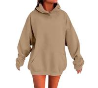 Generisch Soft Loungewear Sudadera con capucha para mujer, monocolor, con hombros sobrepuestos, prácticos bolsillos, cómoda, elegante, parte superior, B-oro, XL