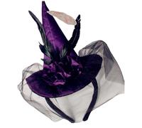 Generisch Sombrero de bruja de Halloween | Elegante sombrero de bruja de Halloween con plumas negras y velo de tela de alta calidad para disfraz, accesorios de fiesta para mujeres y adultos