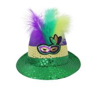 Generisch Sombrero de carnaval dorado púrpura verde lentejuelas sombrero carnaval pluma tricolor jazz sombrero fiesta sombrero para el sol (verde, talla única)