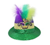 Generisch Sombrero de carnaval dorado púrpura verde lentejuelas sombrero carnaval pluma tricolor jazz sombrero fiesta sombrero para el sol (púrpura, talla única)