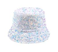 Generisch Sombrero de cubo de lentejuelas para mujer, sombrero de playa para fiestas, niñas, adolescentes, brillantes lentejuelas para viajes, Blanco, Talla única