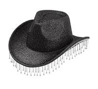 Generisch Sombrero de mujer elegante y ligero con borla brillante sombrero vaquero de ala ancha con borla ancha que data de arma con cartuchos de espacio (negro, talla única)