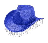 Generisch Sombrero de mujer elegante y ligero con borla brillante sombrero vaquero de ala ancha con borla ancha que data de arma con cartuchos de tinta (azul, talla única)