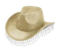 Generisch Sombrero de mujer elegante y ligero con borla brillante sombrero vaquero de ala ancha con borla ancha que data de arma con cartuchos de espacio (amarillo, talla única)