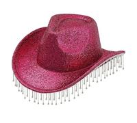 Generisch Sombrero de mujer elegante y ligero con borla brillante vaquero sombrero de borla ancha borla citas tiene un fiordo, rojo, Talla única