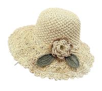 Generisch Sombrero de paja de ganchillo con detalle de volantes, sombreros de ganchillo para mujer, sombrero de verano/playa, sombrero de sol tejido a mano para niños y niñas, beige, talla única