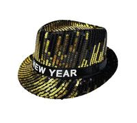 Generisch Sombrero de paja negro con lentejuelas multicolor para el año nuevo y el jazz, sombrero de pescador para mujer, azul, dorado, Talla única