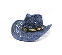 Generisch Sombrero de paja plegable para mujer y hombre, sombrero de vaquero occidental, sombrero de paja maleable, sombrero de sol hueco, sombrero de sol para niña, azul marino, Talla única