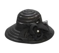 Generisch Sombrero de playa plegable para mujer con encaje de ala ancha y detalle de flores, sombrero de playa para exteriores, Negro , talla única