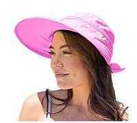 Generisch Sombrero de sol ajustable para mujer, con ala ancha, protección de cola de caballo, para viajes a la playa, Rosa intenso., Talla única
