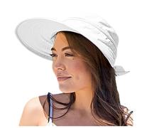 Generisch Sombrero de sol ajustable para mujer, con ala ancha, protección de cola de caballo, para viajes a la playa, Blanco, Talla única