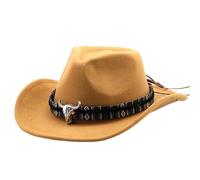 Generisch Sombrero de vaquero occidental con decoración de cabeza de vaca para disfraz de festival étnico, amarillo, M