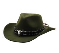 Generisch Sombrero de vaquero occidental con decoración de cabeza de vaca para disfraz de festival étnico, Verde militar., M