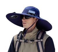 Generisch Sombrero de verano para el sol con ventilador integrado para trabajo al aire libre, pesca deportiva, ala ancha, diseño unisex transpirable, marine, talla única