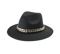 Generisch Sombrero Fedora unisex con cinta de cadena de eslabones - Elegante sombrero de fieltro con ala ancha para hombre y mujer | Accesorio de moda para otoño e invierno, Style_d04 Negro, M