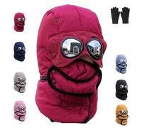 Generisch Sombrero térmico de invierno con gafas, máscara de esquí a prueba de viento, gorro cálido para ciclistas, gorro térmico 4 en 1 con máscara extraíble y banda para el cuello, gorro térmico de