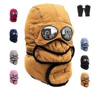 Generisch Sombrero térmico de invierno con gafas, máscara de esquí a prueba de viento, gorro cálido para ciclistas, 4 en 1, protección contra el viento y gorro térmico con máscara extraíble y banda