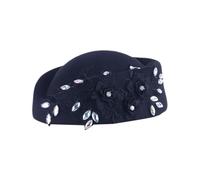 Generisch Sombreros de iglesia para mujer con apliques florales, sombreros de pastillero, tocado, gorras de té, gorras para hombre, marine, Talla única