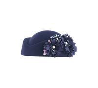 Generisch Sombreros de iglesia para mujer con apliques florales, sombreros de pastillero, tocado, gorras de té, boina para hombre, marine, Talla única